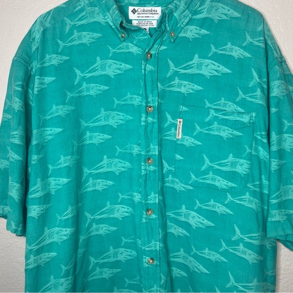 Columbia Textured Men's Green Short Sleeve Shark/Fish shirt. Sz L. 100% Cotton - Picture 5 of 7